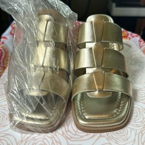 Marc Fisher LTD Leather Heeled Mules - Louisa Gold size 8 NWT